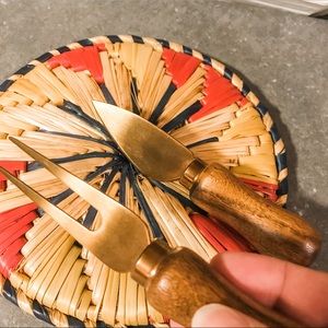 Wood handle cheese fork and knife